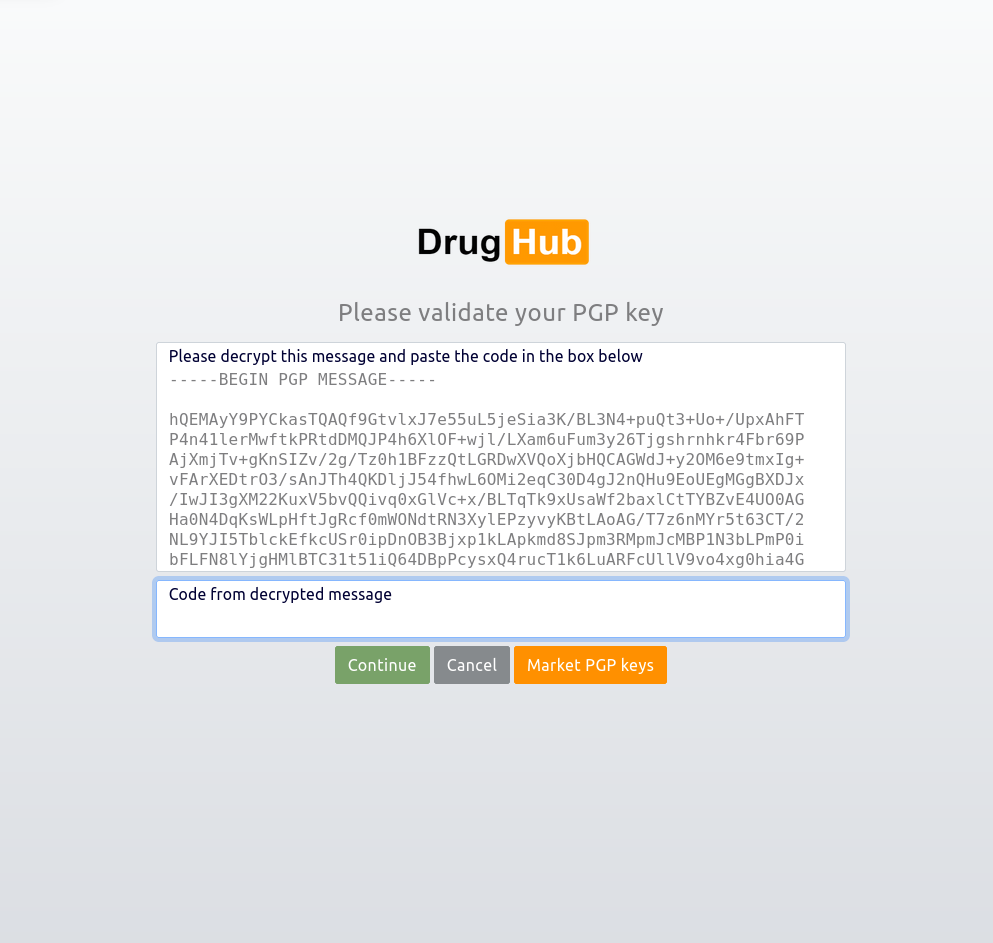 DrugHub Market PGP Encrypted Message Verification
